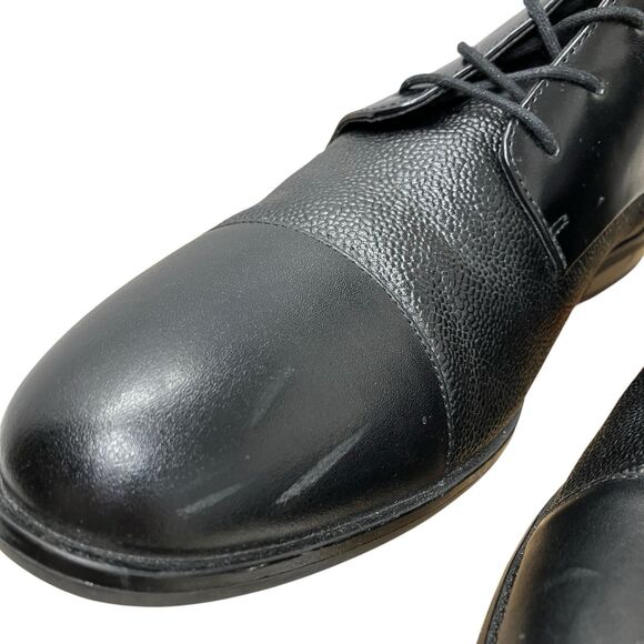 Alfani Mens‎ 9.5 Cap Toe Leather Ankle Boots Black Textured Dress Lace Up READ*